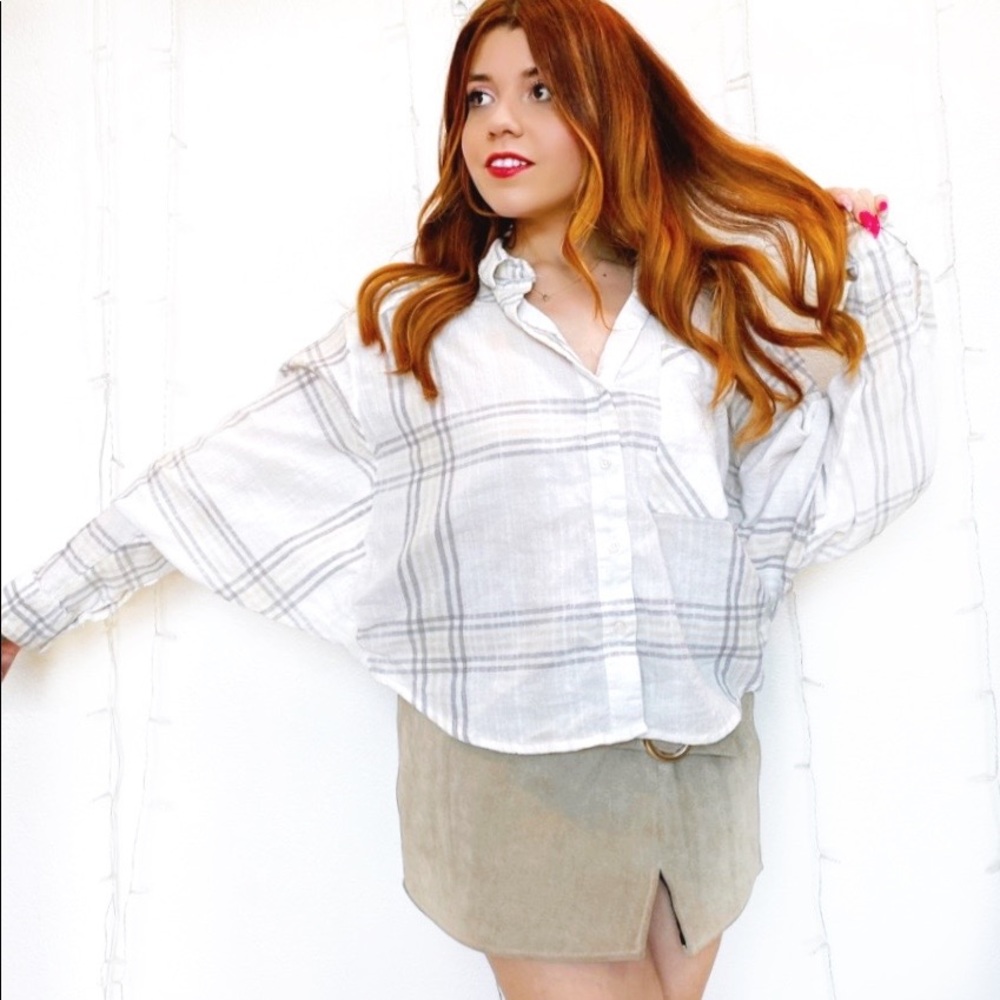 Free People Cutie Oversized Plaid Shirt